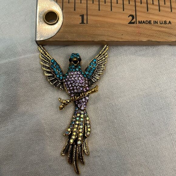 Elegant Gold and Blue Bird Brooch - Picture 4 of 4